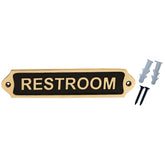 Elegant brass door sign for restroom or bathroom with mounting hardware